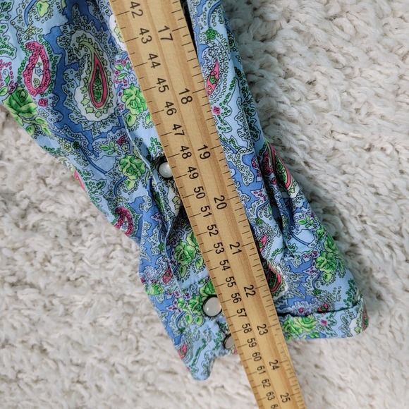 Cremieux Shirt Men's Large Blue Paisley Pearl Snap Premium Denim Button Down L/S - Picture 10 of 12